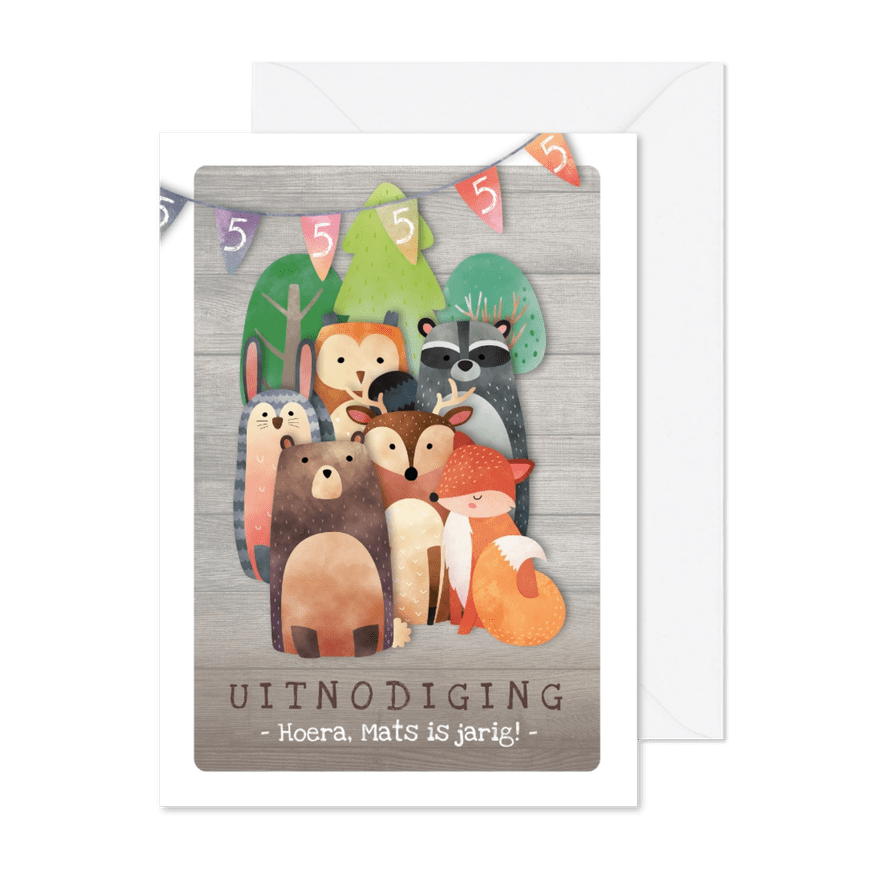 Uitnodiging kinderfeestje naar het bos met dieren - Kaartimpressie