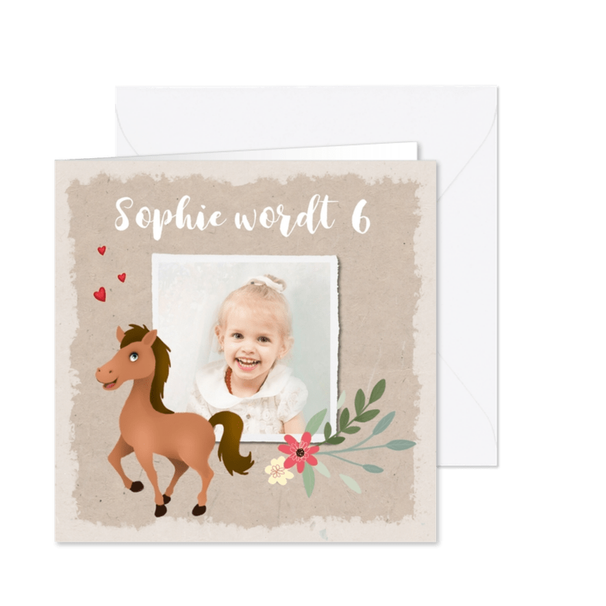 Uitnodiging kinderfeestje paardje met foto - Kaartimpressie