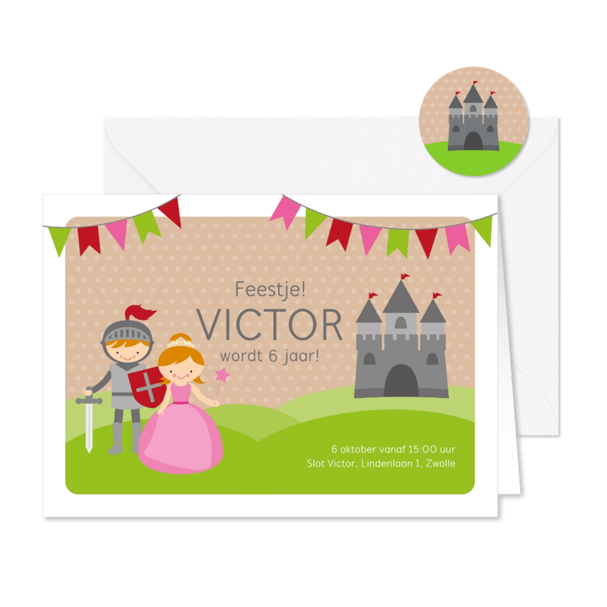 Uitnodiging kinderfeestje ridders en prinsessen - Kaartimpressie