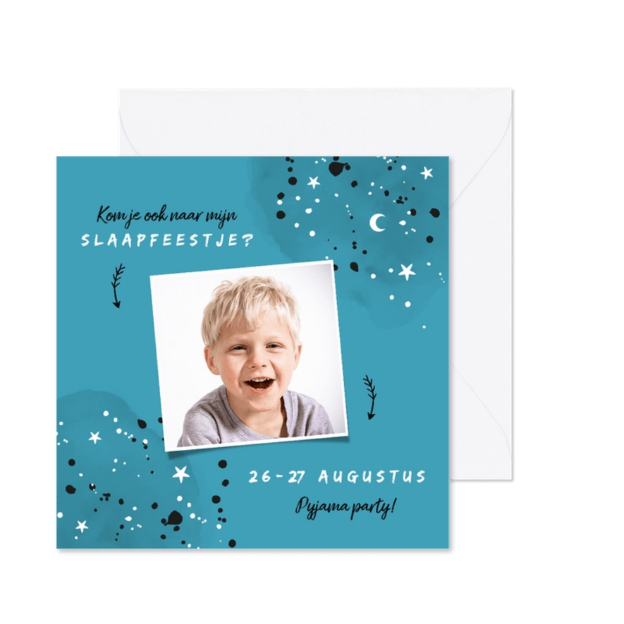 Uitnodiging kinderfeestje slaapfeestje voor een jongen - Kaartimpressie