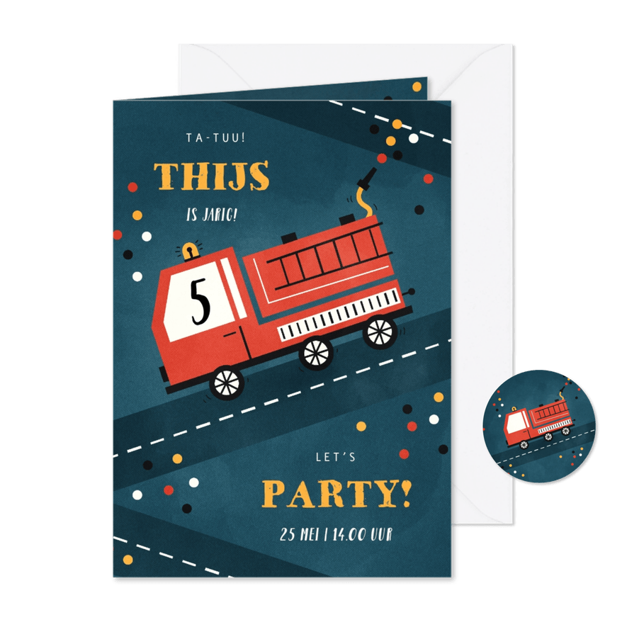 Uitnodiging kinderfeestje stoer met brandweer thema - Kaartimpressie