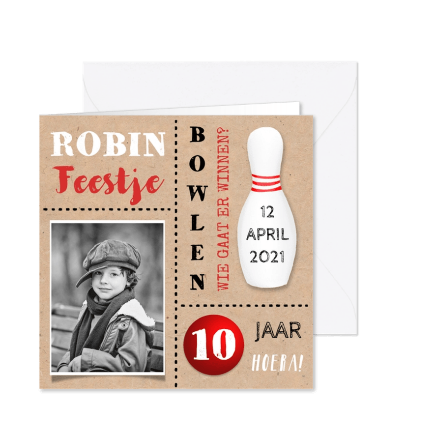Uitnodiging kinderfeestje thema bowlen unisex - Kaartimpressie