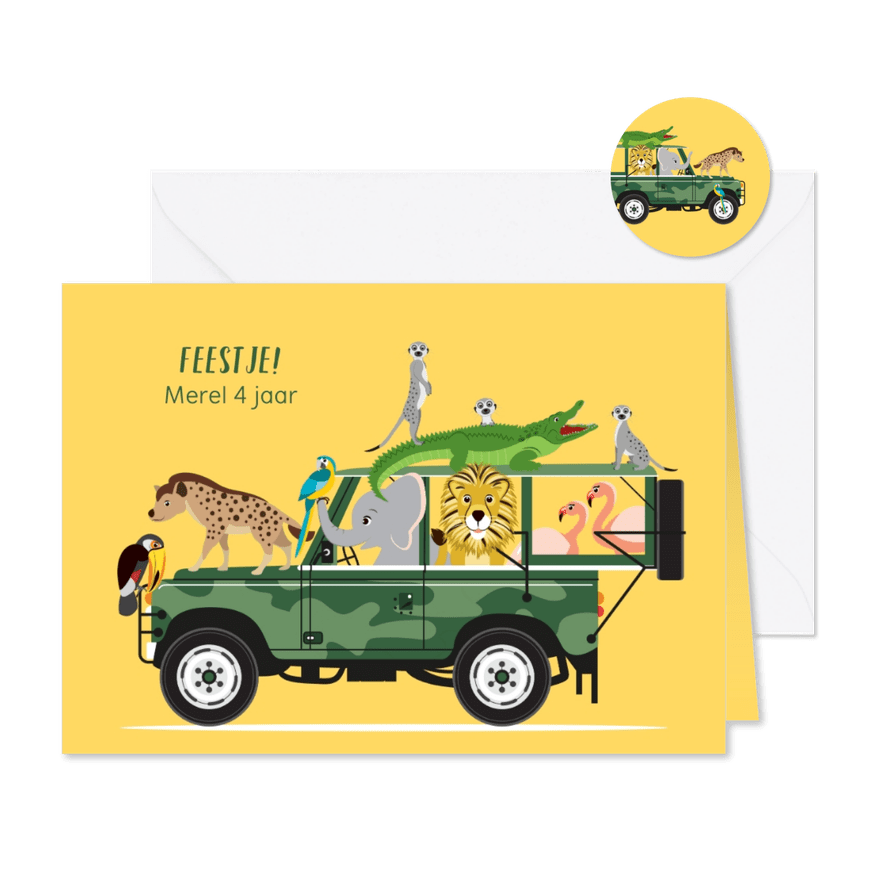 Uitnodiging kinderfeestje vanuit een stoere jeep - Kaartimpressie
