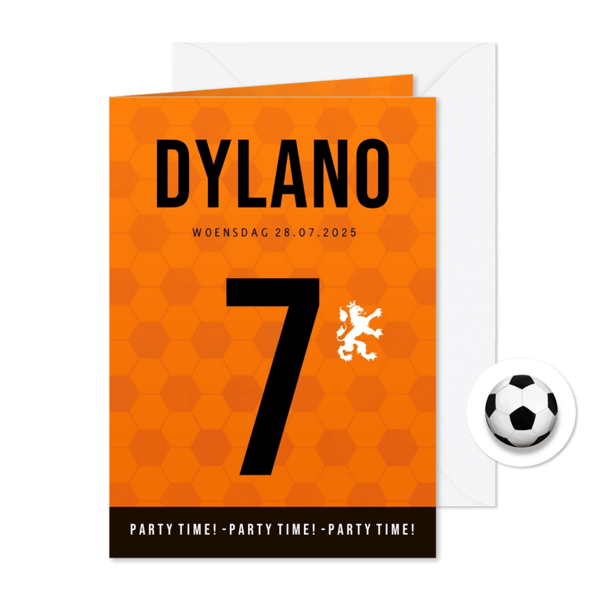 Uitnodiging kinderfeestje voetbal Nederlands elftal shirt - Kaartimpressie