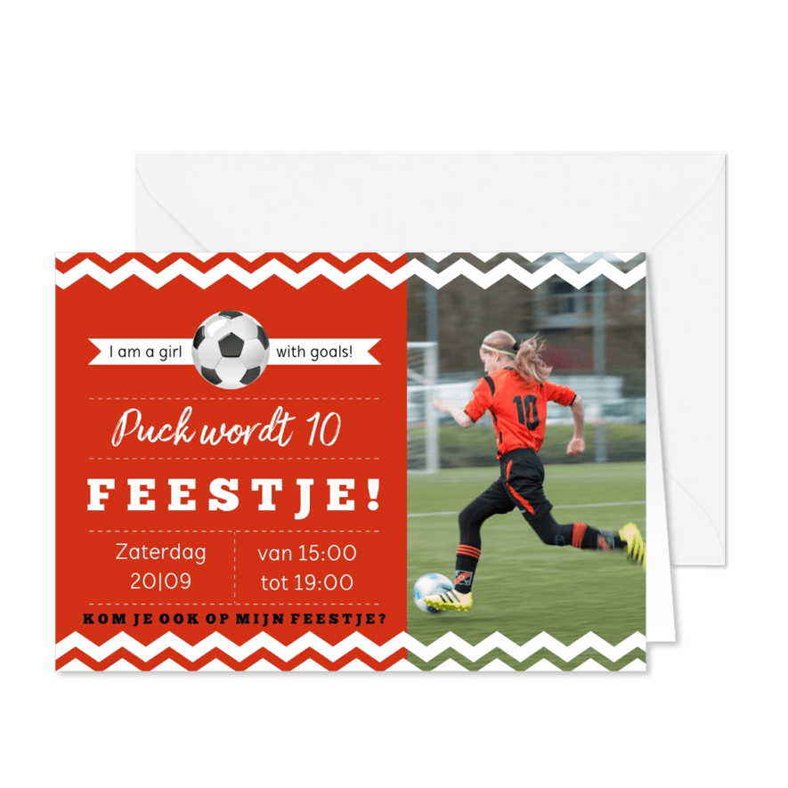 Uitnodiging kinderfeestje voetbal rode kleur aanpasbaar - Kaartimpressie