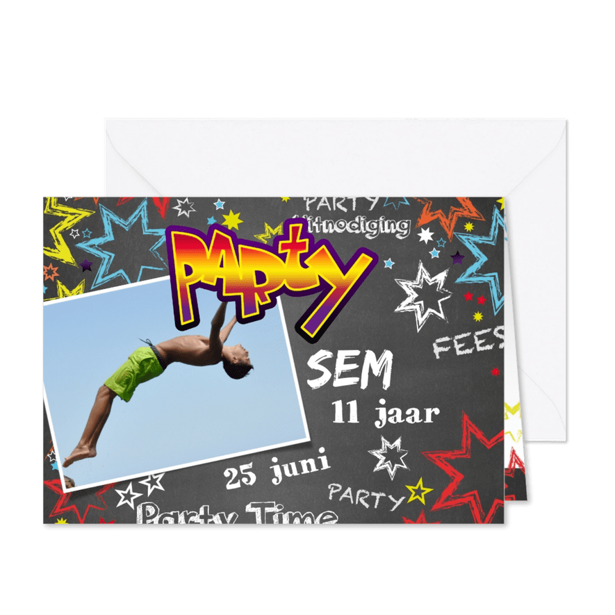 Uitnodiging kinderverjaardag stoer graffiti Party - Kaartimpressie