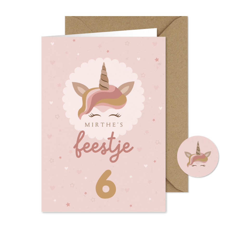 Uitnodiging kinderverjaardag unicorn - Kaartimpressie