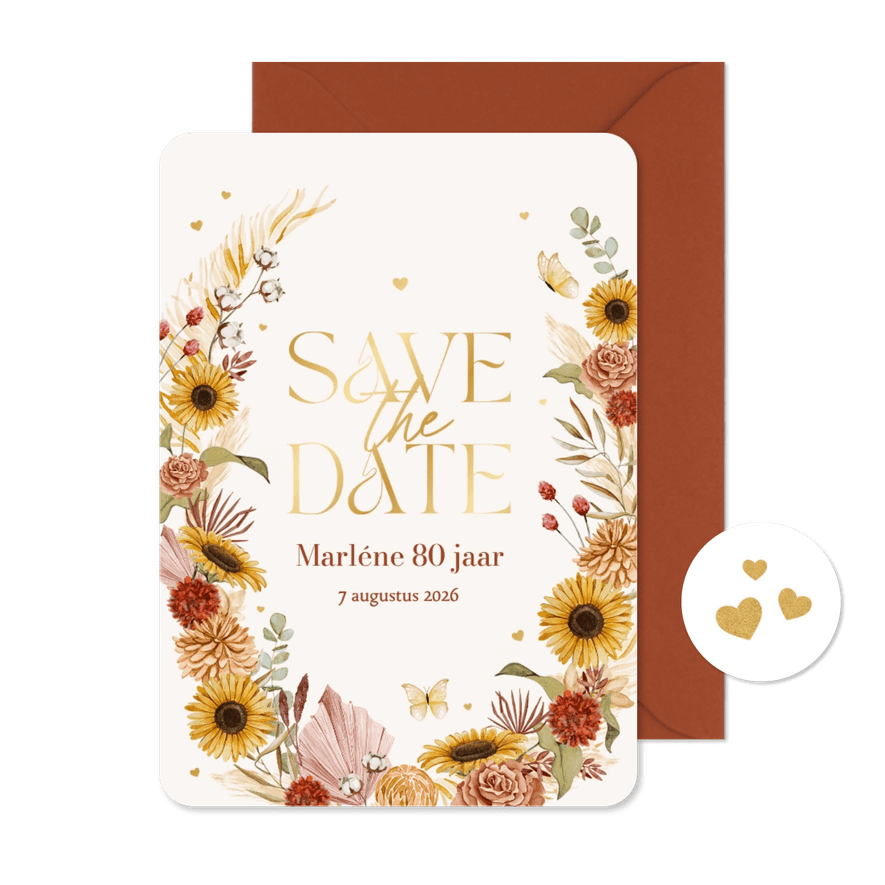 Uitnodiging klassiek stijlvol save the date bloemen vlinders - Kaartimpressie