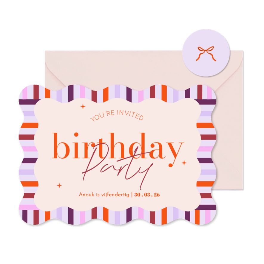 Uitnodiging kleurrijke rand in wave vorm verjaardag - Kaartimpressie