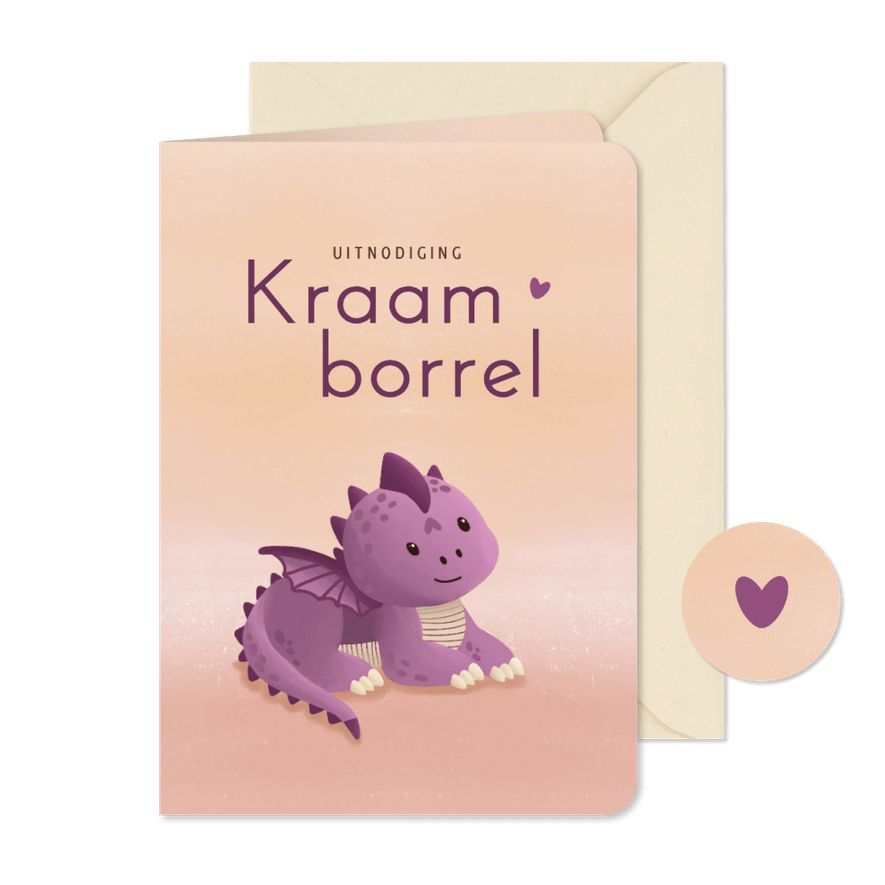 Uitnodiging kraamborrel paarse draak meisje - Kaartimpressie