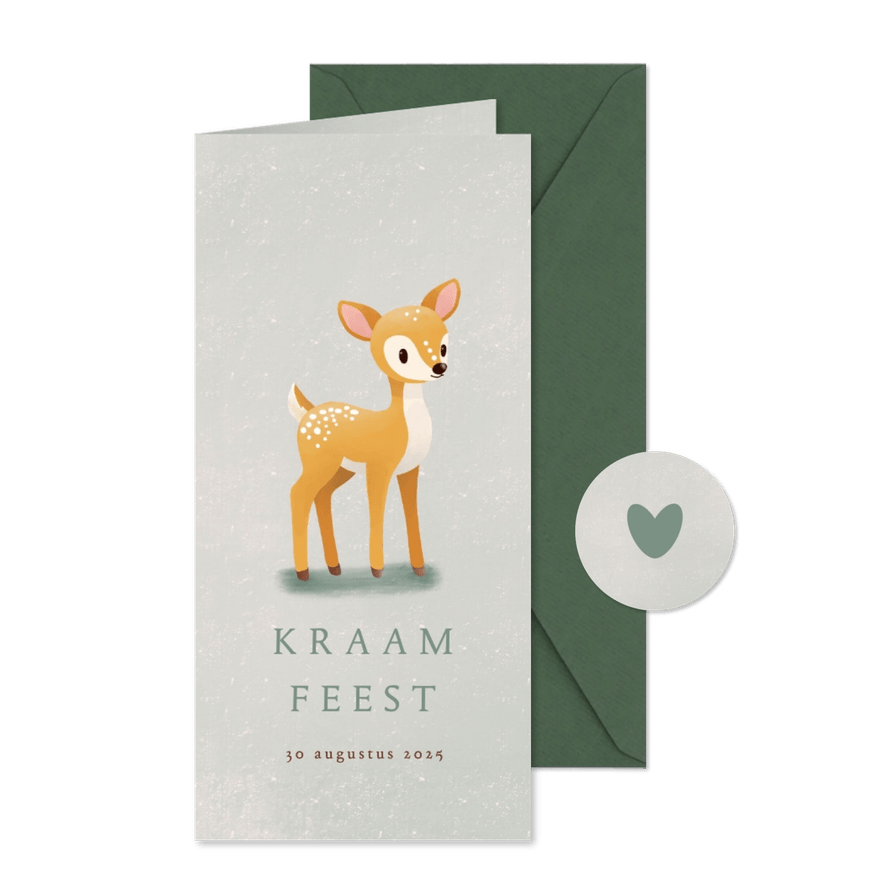 Uitnodiging kraamfeest jongen hertje vintage - Kaartimpressie