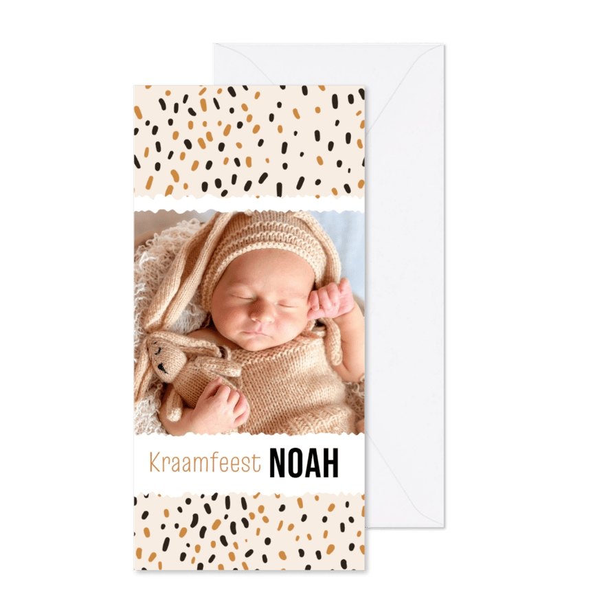 Uitnodiging kraamfeest vrolijke stippen - Kaartimpressie