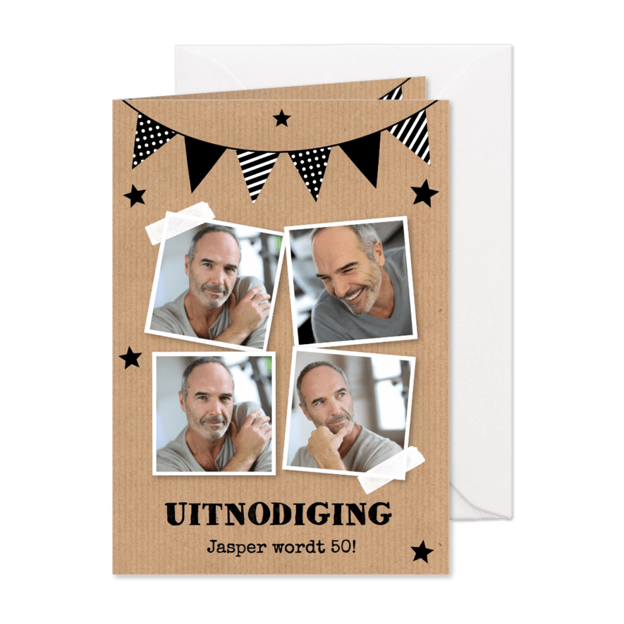 Uitnodiging kraft slinger fotocollage - Kaartimpressie