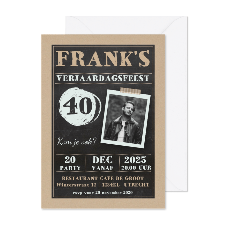 Uitnodiging kraftlook met krijtbord - Kaartimpressie