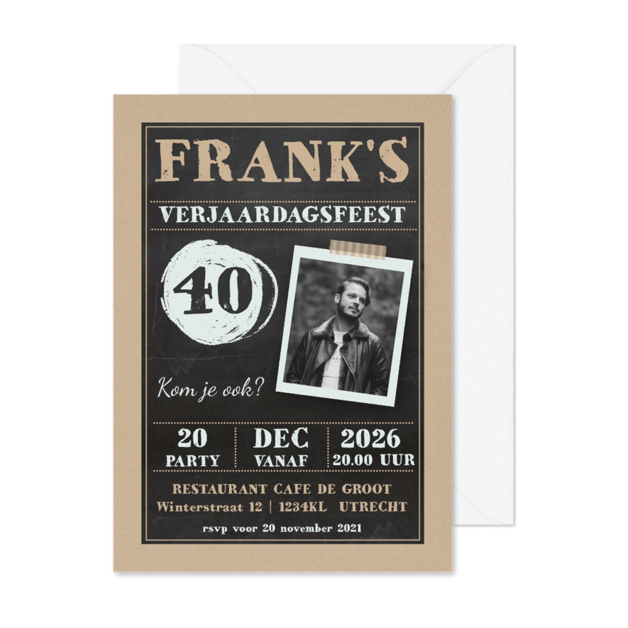 Uitnodiging kraftlook met krijtbord  - Kaartimpressie