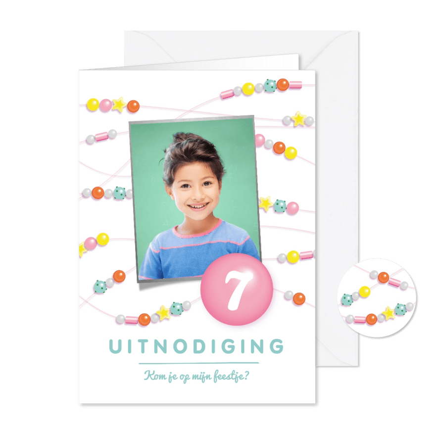 Uitnodiging kralen kinderfeestje - Kaartimpressie