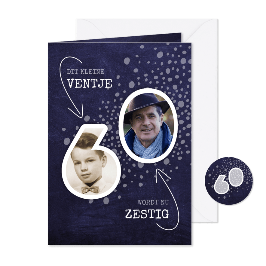 Uitnodiging krijtbord Dit kleine ventje wordt 60 - Kaartimpressie