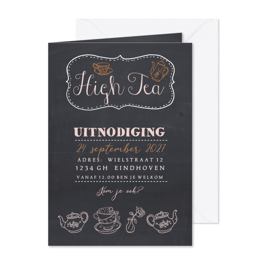 Uitnodiging krijtbord high tea - Kaartimpressie
