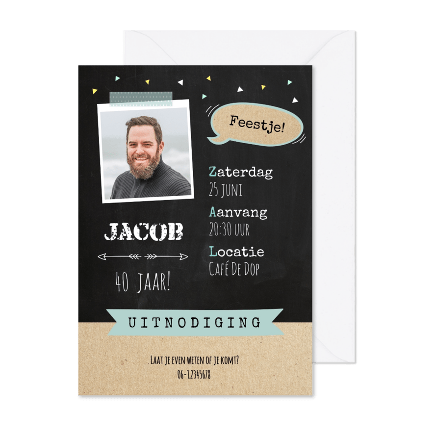 Uitnodiging krijtbord mintgroen - Kaartimpressie