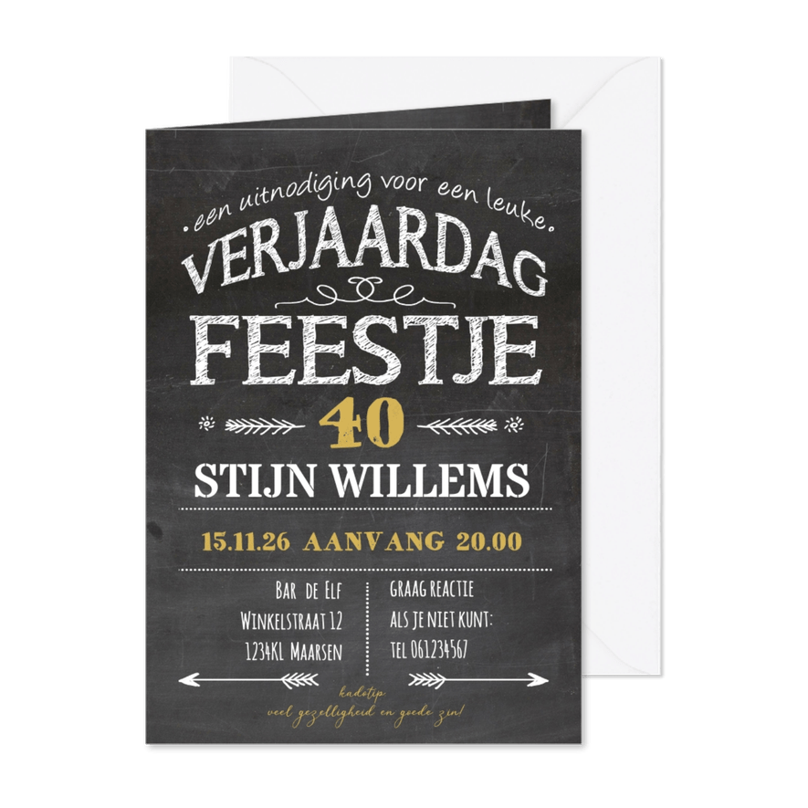Uitnodiging krijtbord verjaardag tekst - Kaartimpressie