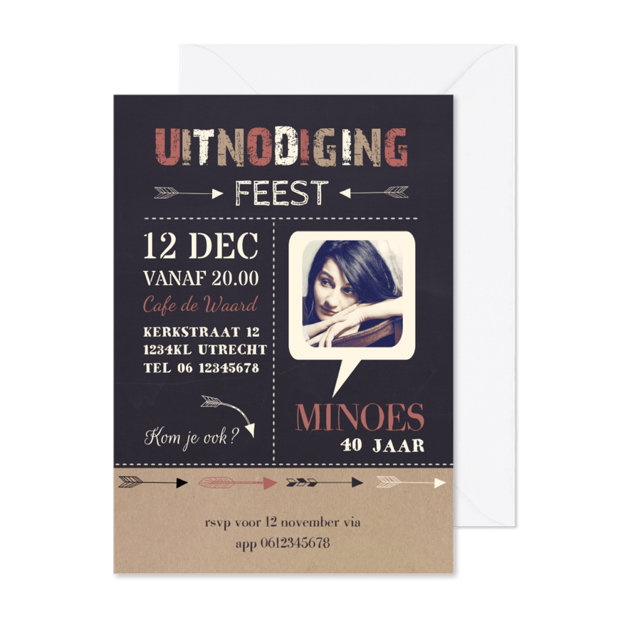 Uitnodiging krijtbord zalm - Kaartimpressie