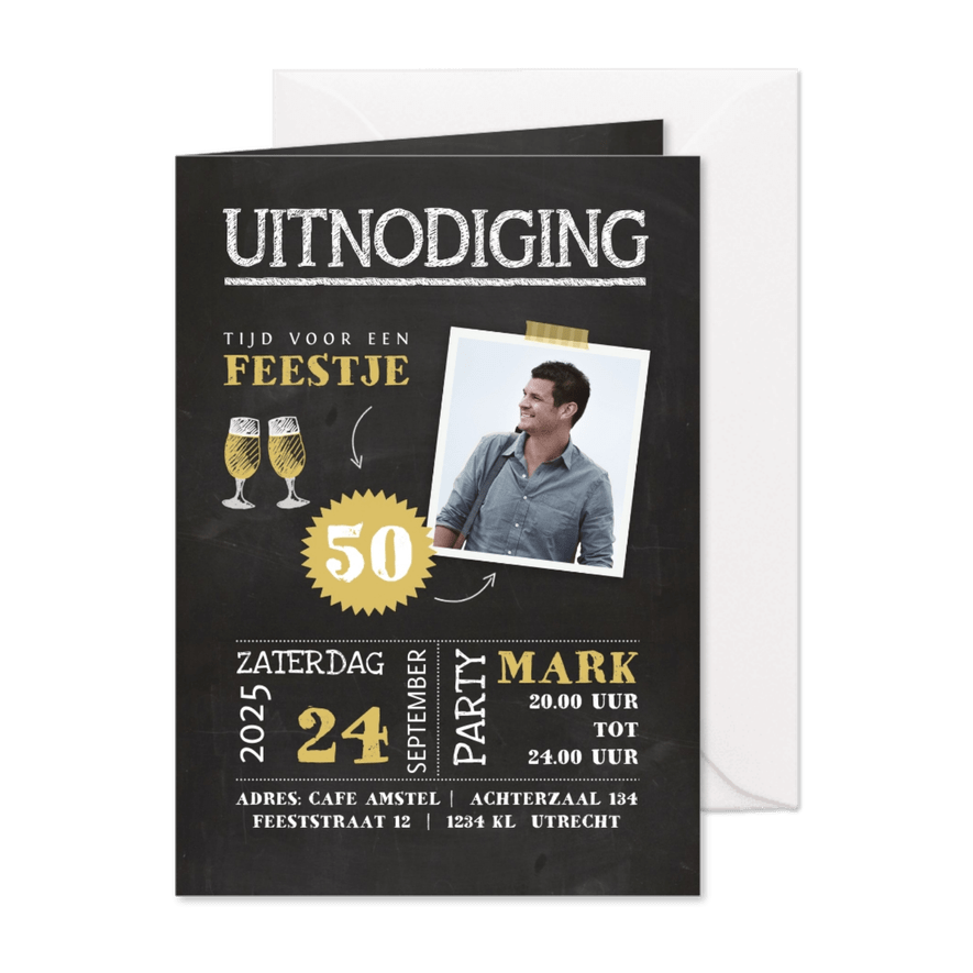 Uitnodiging krijtbordlook met handlettering  - Kaartimpressie