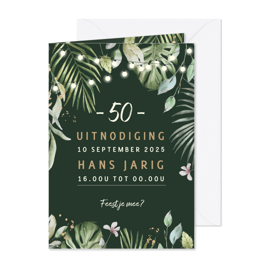 Uitnodiging lampjes met takjes groen - Kaartimpressie