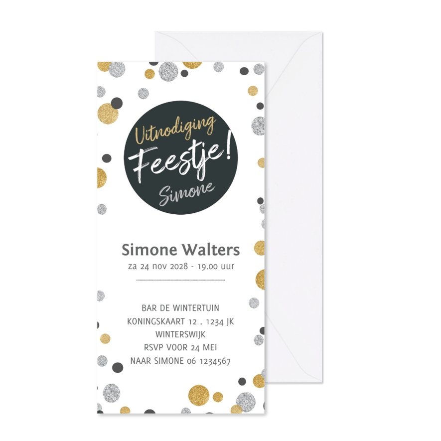 Uitnodiging langwerpig cirkel zwart - Kaartimpressie