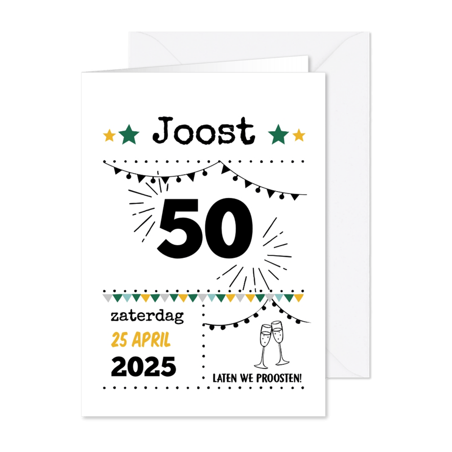 Uitnodiging laten we proosten zwart wit - Kaartimpressie