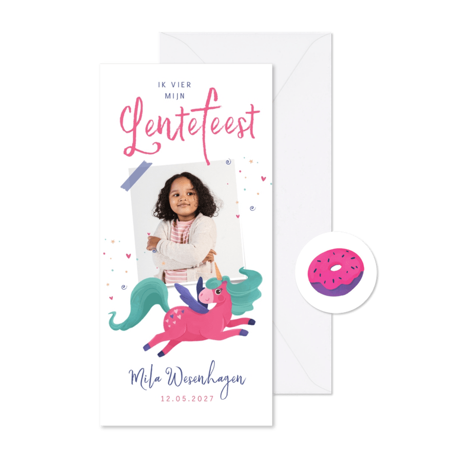 Uitnodiging Lentefeest eenhoorn magisch - Kaartimpressie