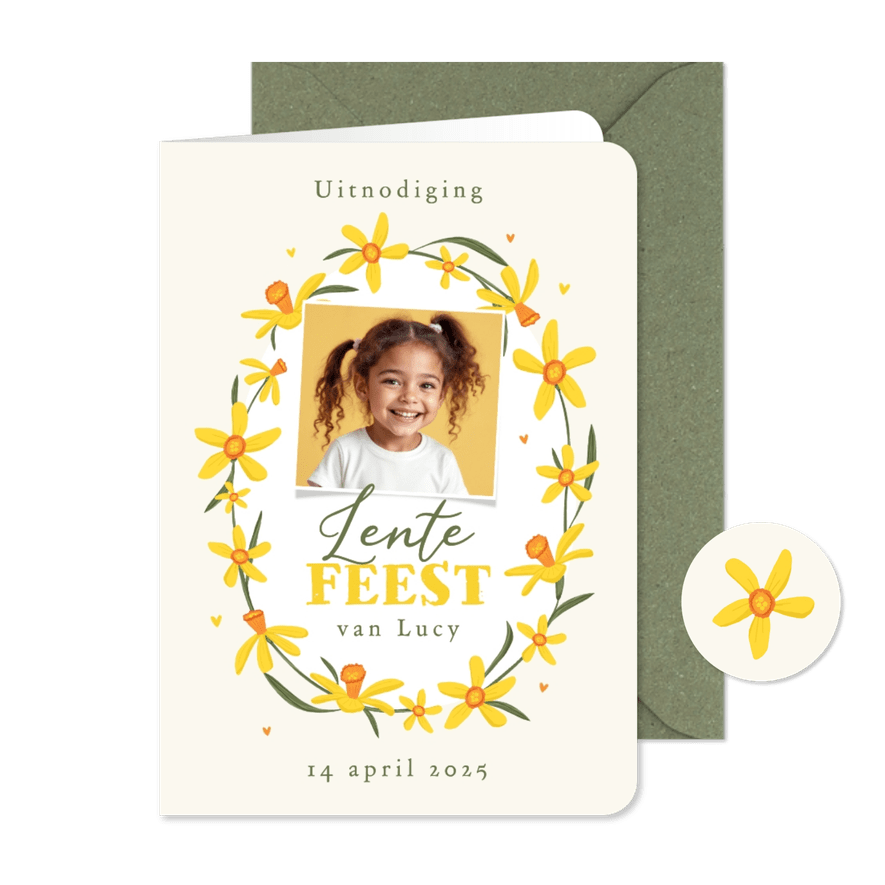 Uitnodiging lentefeest stijlvol foto narcissen bloemen lente - Kaartimpressie