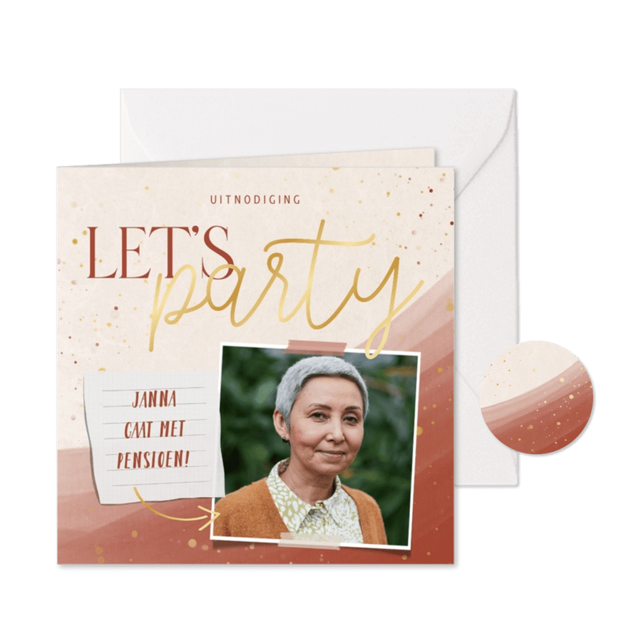 Uitnodiging let's party pensioenfeest - Kaartimpressie