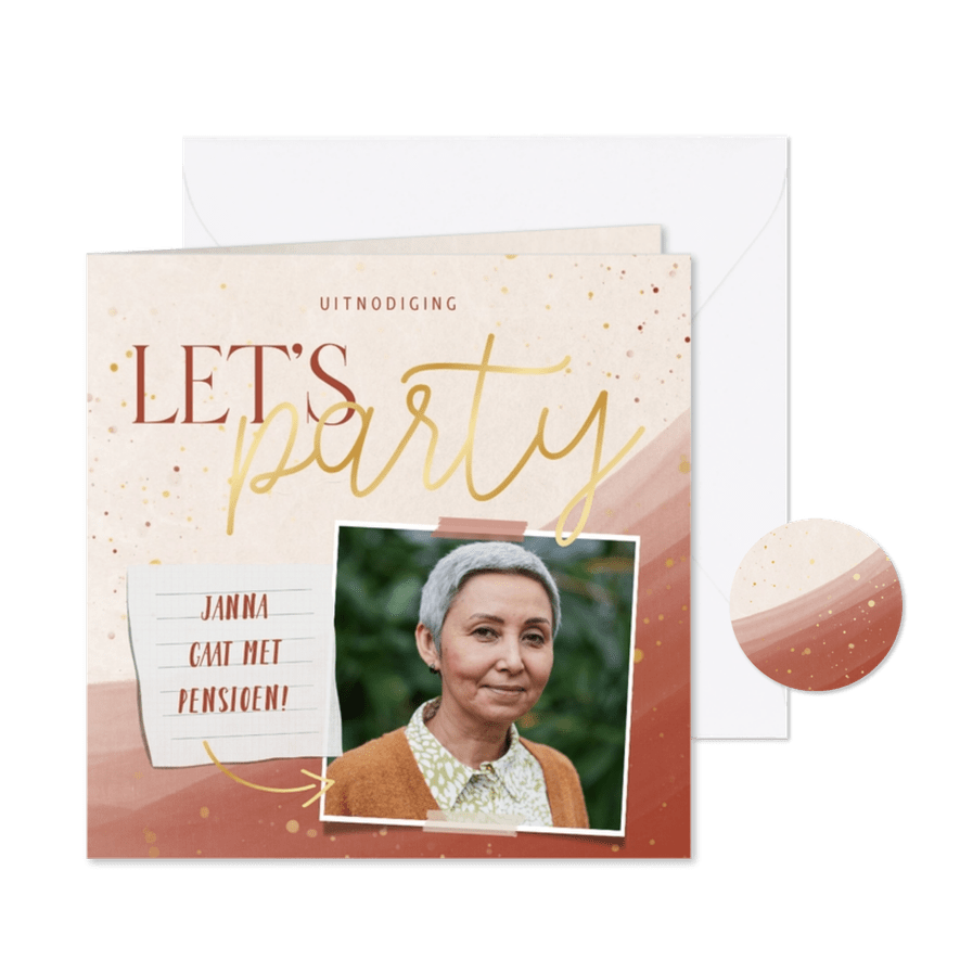 Uitnodiging let's party pensioenfeest  - Kaartimpressie