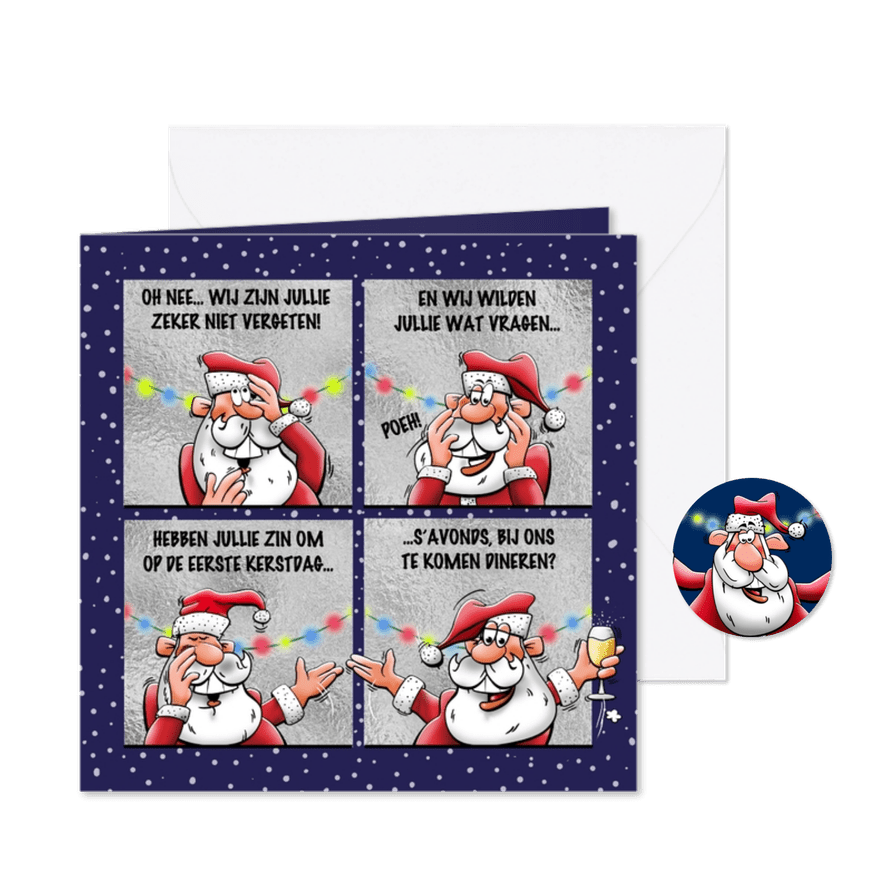 Uitnodiging, leuke kerstkaart met grappige kerstman. - Kaartimpressie