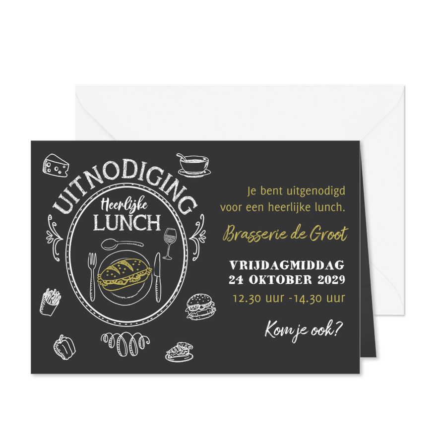 Uitnodiging lunch krijtbord - Kaartimpressie