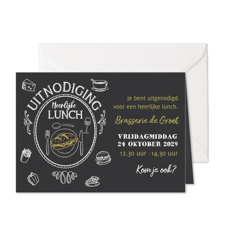 Uitnodiging lunch krijtbord - Kaartimpressie