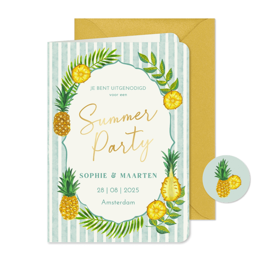 Uitnodiging mediterraan Hawaii feestje ananas - Kaartimpressie