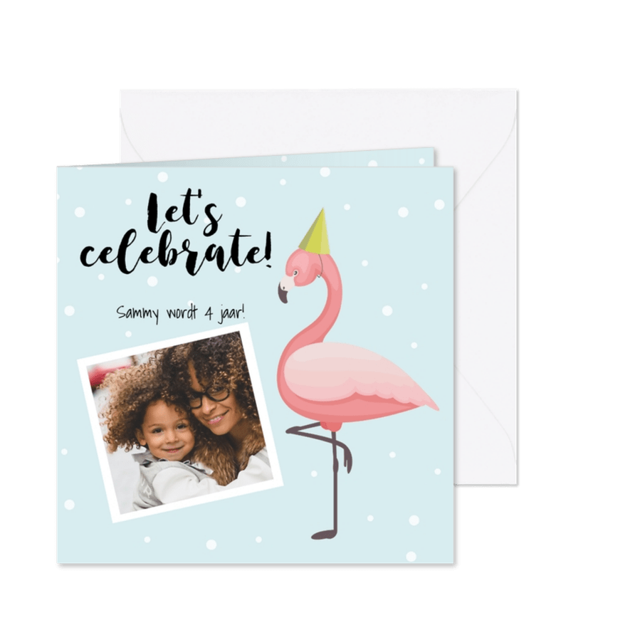 Uitnodiging met flamingo - Kaartimpressie
