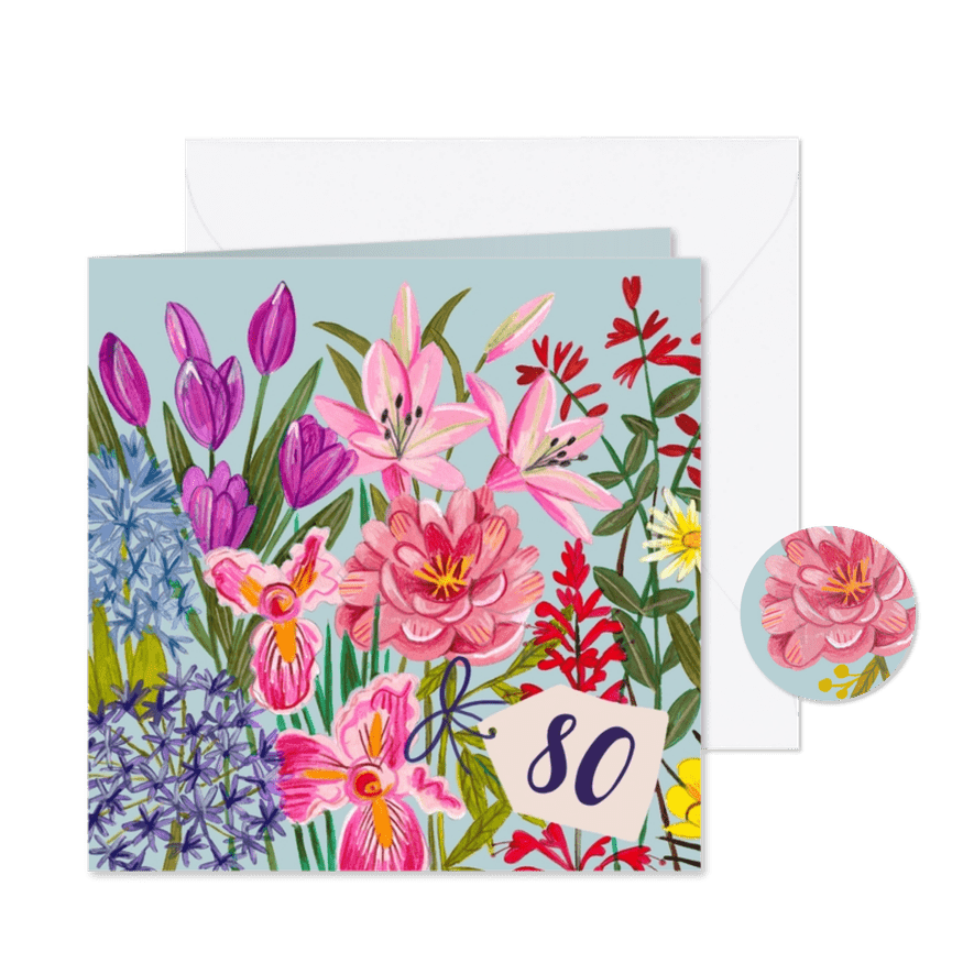 Uitnodiging met fleurige bloemen - Kaartimpressie
