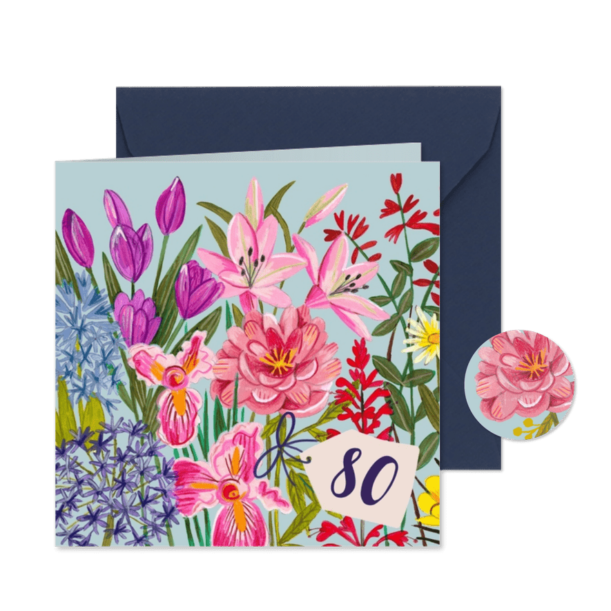 Uitnodiging met fleurige bloemen - Kaartimpressie