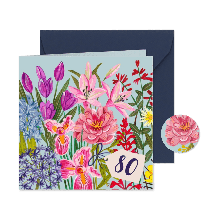 Uitnodiging met fleurige bloemen - Kaartimpressie
