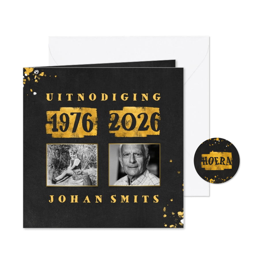 Uitnodiging met foto en goudlook 1976/2026 - Kaartimpressie