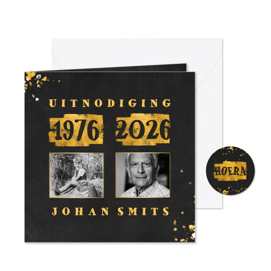 Uitnodiging met foto en goudlook 1976/2026 - Kaartimpressie