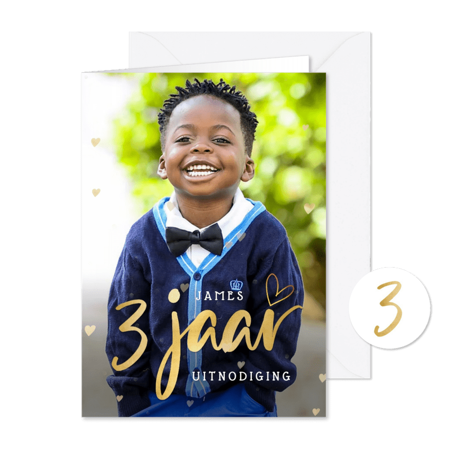 Uitnodiging met foto voor 3e verjaardag van jongen of meisje - Kaartimpressie