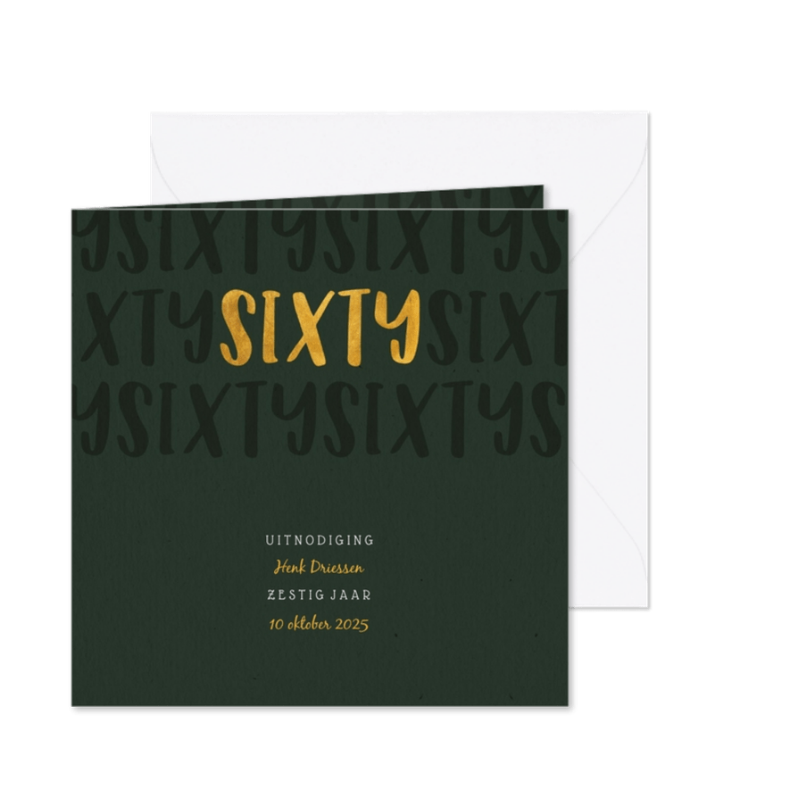 Uitnodiging met gouden sixty en papierlook stijlvol - Kaartimpressie