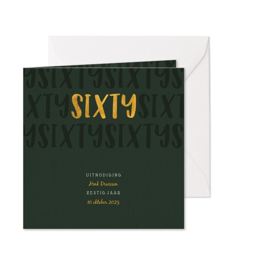 Uitnodiging met gouden sixty en papierlook stijlvol - Kaartimpressie