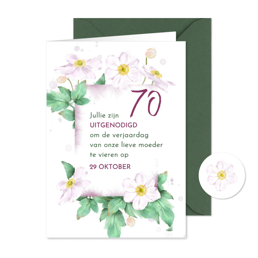 Uitnodiging met herfstanemonen  - Kaartimpressie