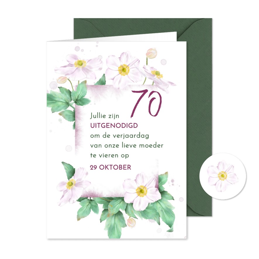 Uitnodiging met herfstanemonen - Kaartimpressie