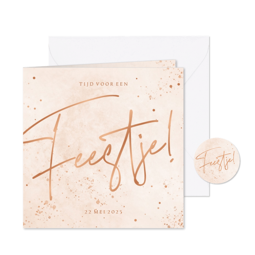 Uitnodiging met koperen spetters tijd voor een feestje - Kaartimpressie