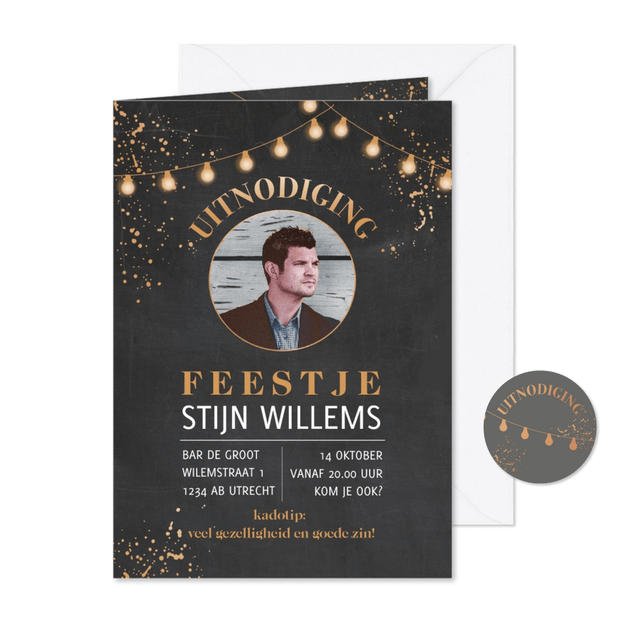 Uitnodiging met lampjes en teksten - Kaartimpressie